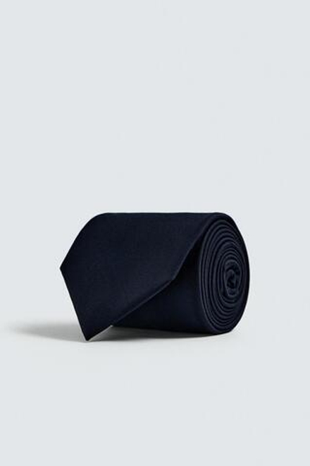 ZARA ГАЛСТУК ИЗ 100% ШЕРСТИ С РЕЛЬЕФНЫМ УЗОРОМ, МОРСКОЙ СИНИЙ
