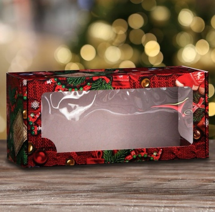 Коробка самосборная, с окном, "С новым годом!", 16 х 35 х 12 см