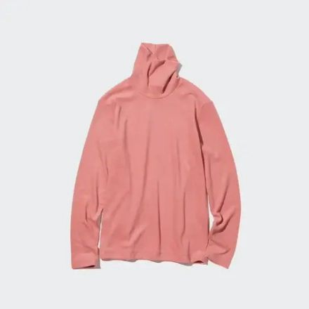 UNIQLO ТОП ИЗ ФЛИСА HEATTECH С ВЫСОКИМ ВОРОТНИКОМ И ДЛИННЫМИ РУКАВАМИ, РОЗОВЫЙ