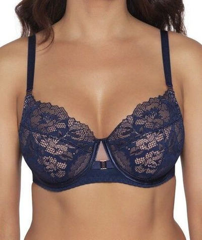 Стильный бюстгальтер на косточках plus size с кружевом (Размер: 95F) (Цвет: темно-синий)
