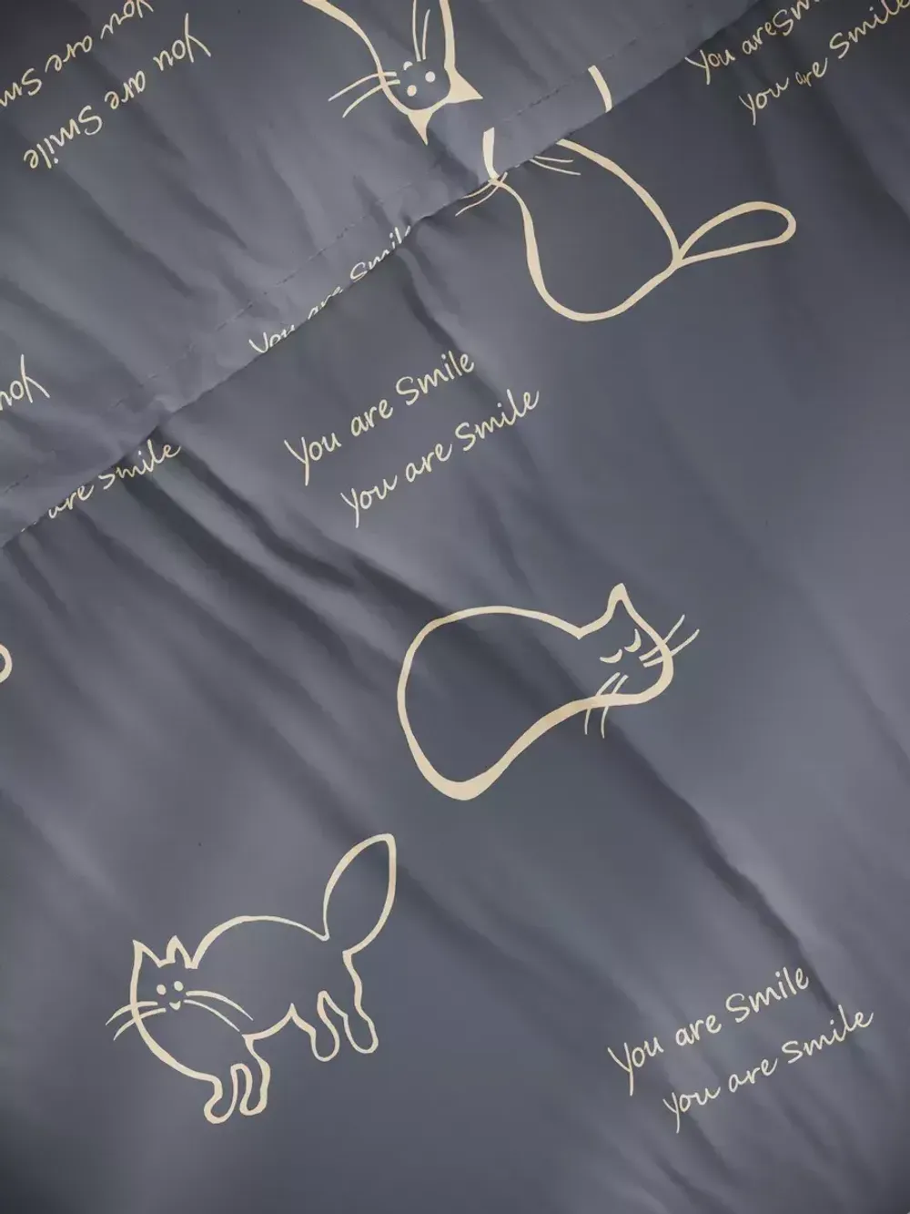 Наволочка комплект 2шт Полисатин Мечта "Котики на сером" 50x70 см на молнии