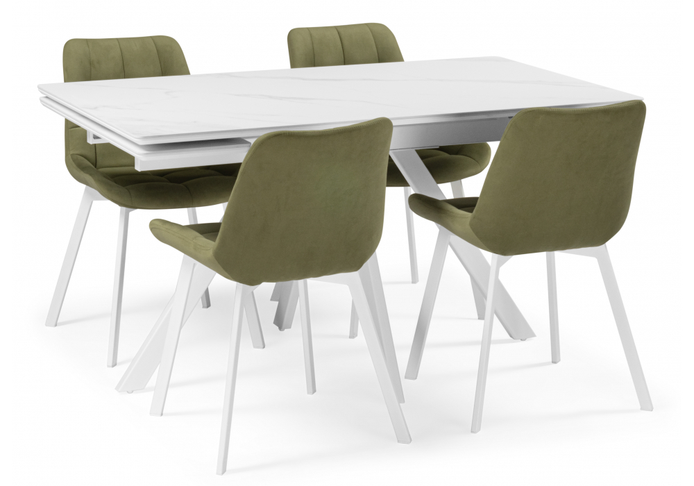 Керамический стол Woodville Вилли 140 (200) х 80 белый мрамор alpin white, snow white, белый, ножки белые