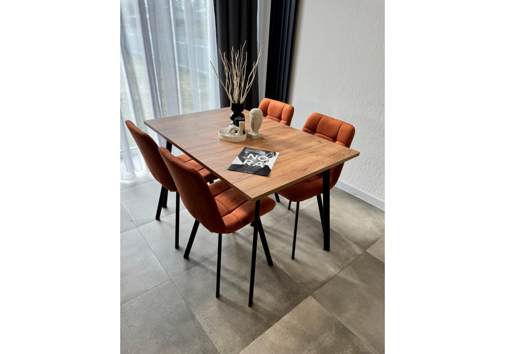 Стол деревянный Woodville Кортни 117 (157) x 77 дуб крафт золотой, черный матовый, ножки черные