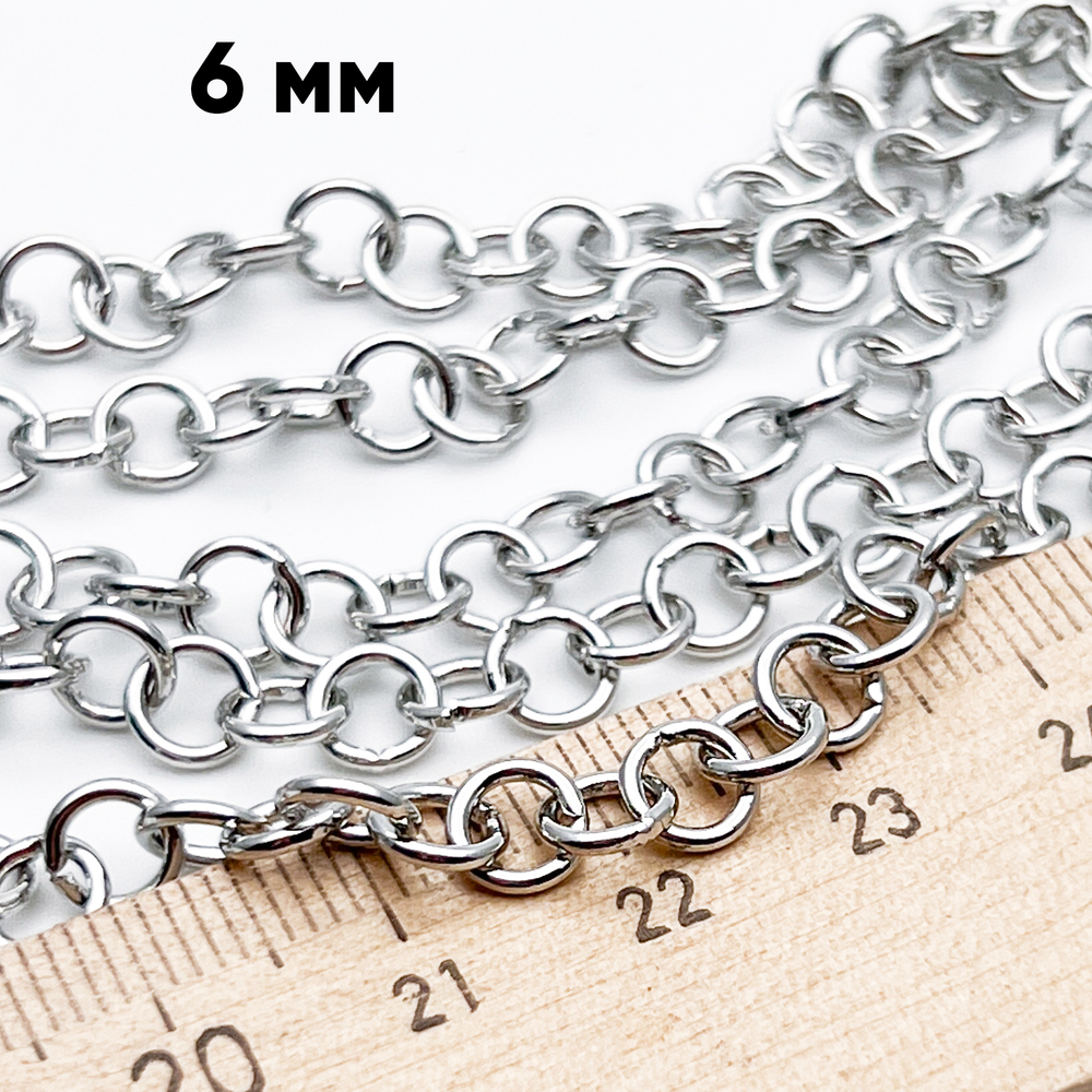 Цепочка, цвет серебро (родий), размер звена около 6 мм, цена за отрезок 50 см