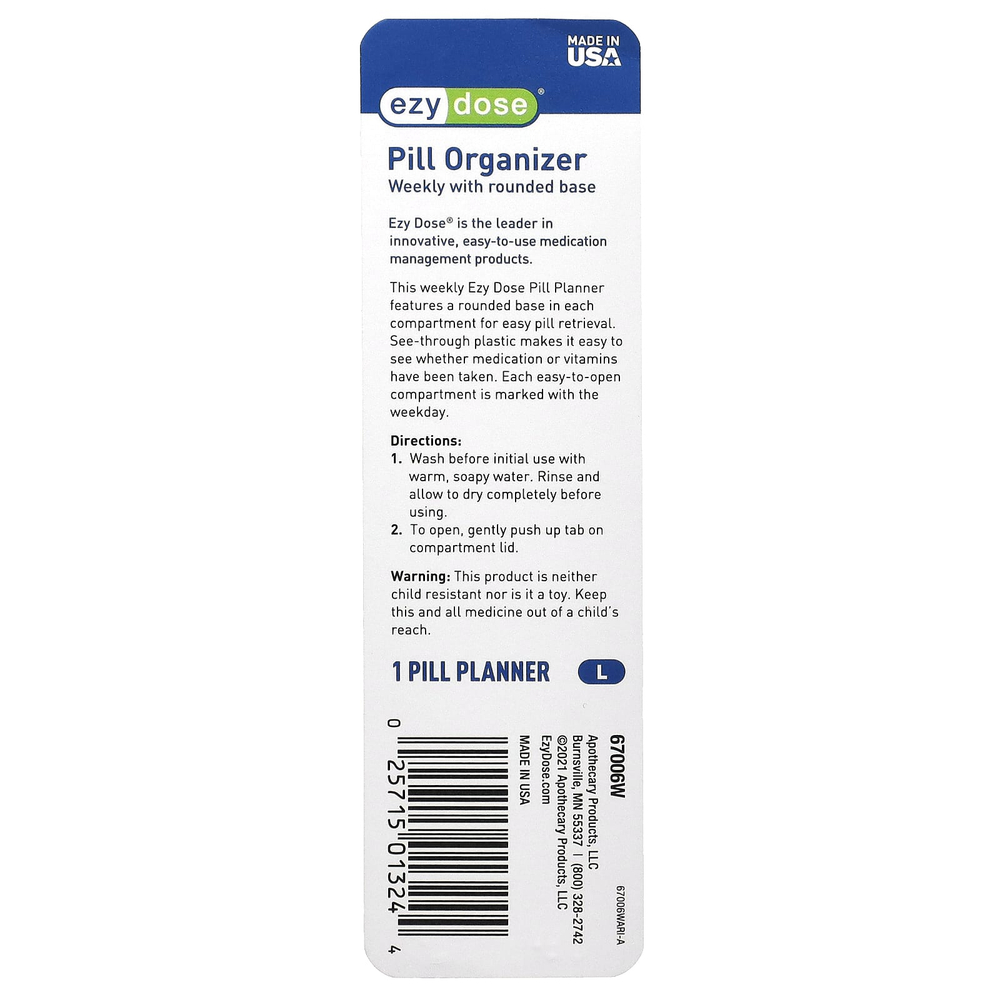 Ezy Dose, еженедельный органайзер для таблеток с закругленным основанием, большой, 1 шт.