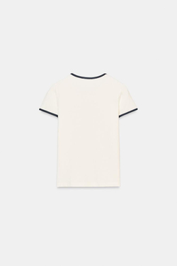 ZARA ФУТБОЛКА С КОНТРАСТНЫМИ ДЕТАЛЯМИ, ЖЕЛТОВАТО-БЕЛЫЙ