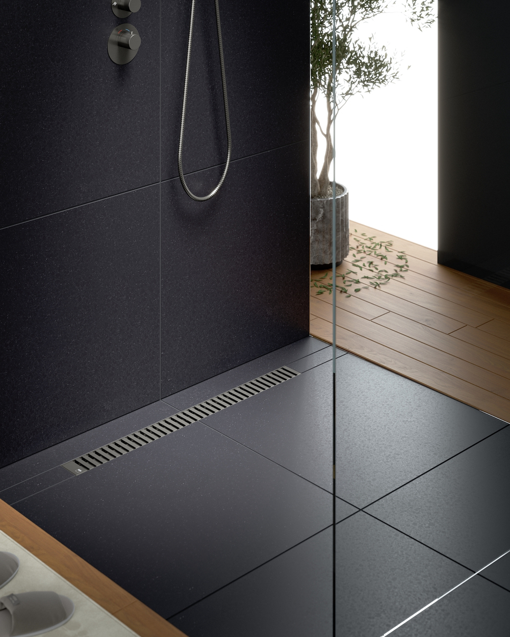 Душевой лоток Drain System 900 DS230109/18 Черное золото, с вставкой «Lines»