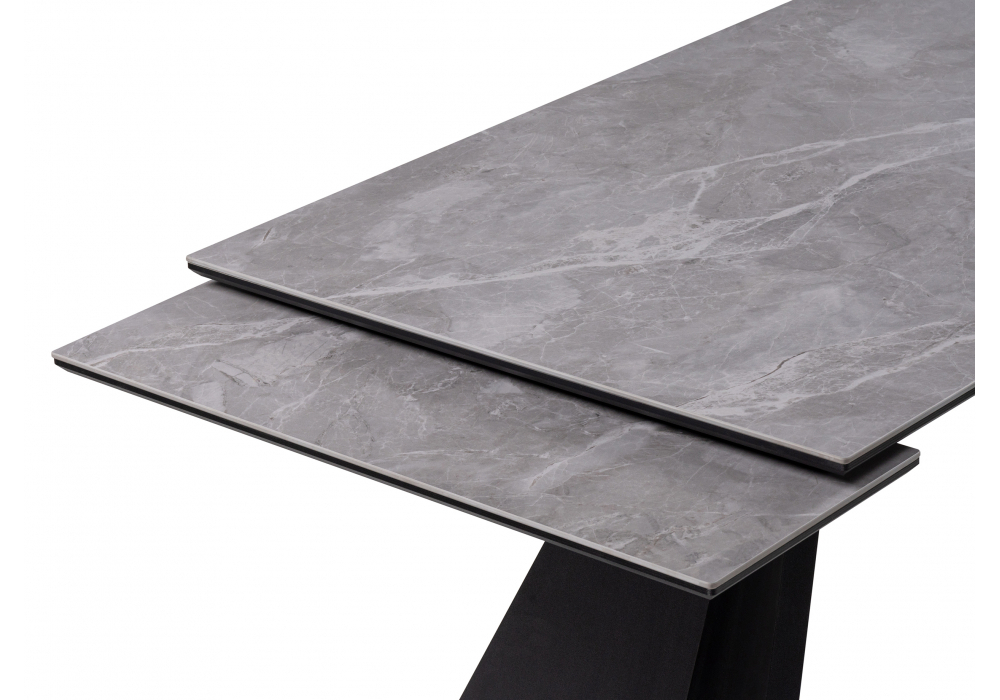 Керамический стол Woodville Ливи 140(200)х80х78 серый мрамор, черный