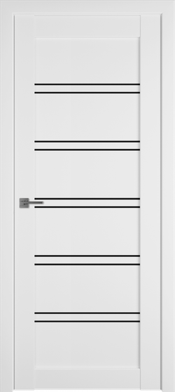 Межкомнатная дверь Emalex 28, цвет Emalex Ice (белый матовый, без текстуры Soft), стекло черное BLACK GLOSS