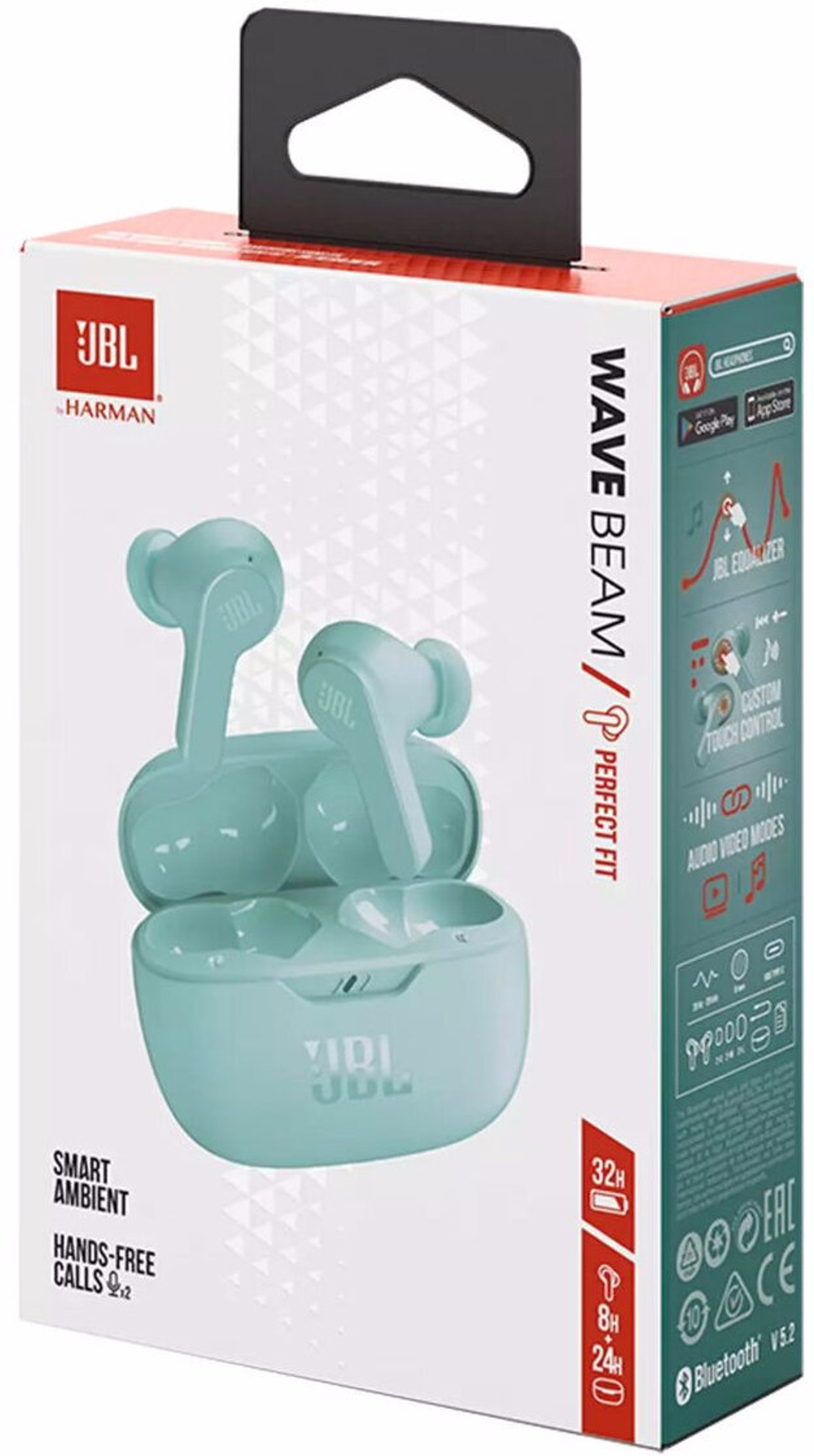 Беспроводные наушники JBL Wave Beam RU, USB Type-C, мятный