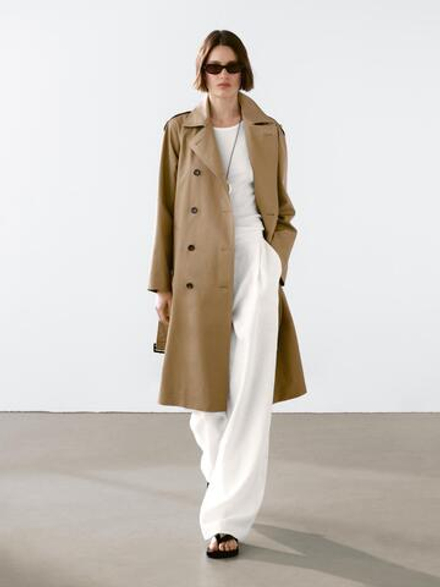 Massimo Dutti Непромокаемый тренч из 100% хлопка, коричневый