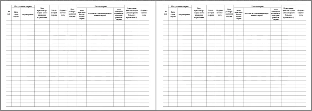 Журнал учета, хранения и использования спермы пациентов форма №158-2у-03 60 страниц мягкая обложка