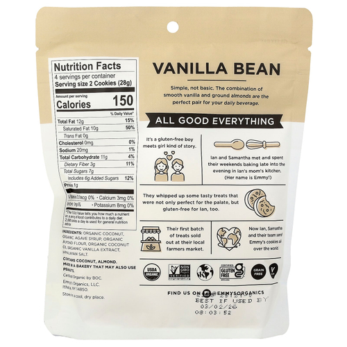 Emmy's Organic Cookies, мягкое жевательное печенье с кокосом, ваниль, 113 г (4 унции)