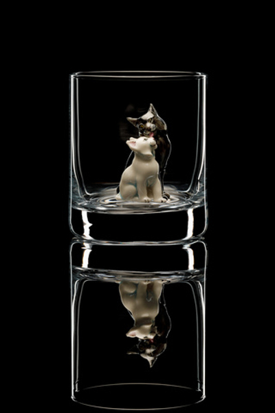 Бокал для виски. Кошка с котенком.