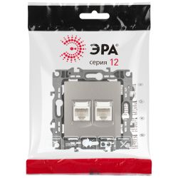 Розетка ЭРА Серия 12 12-3108-16 информационная двойная 2XRJ45 титан | ЭРА 12 Титан