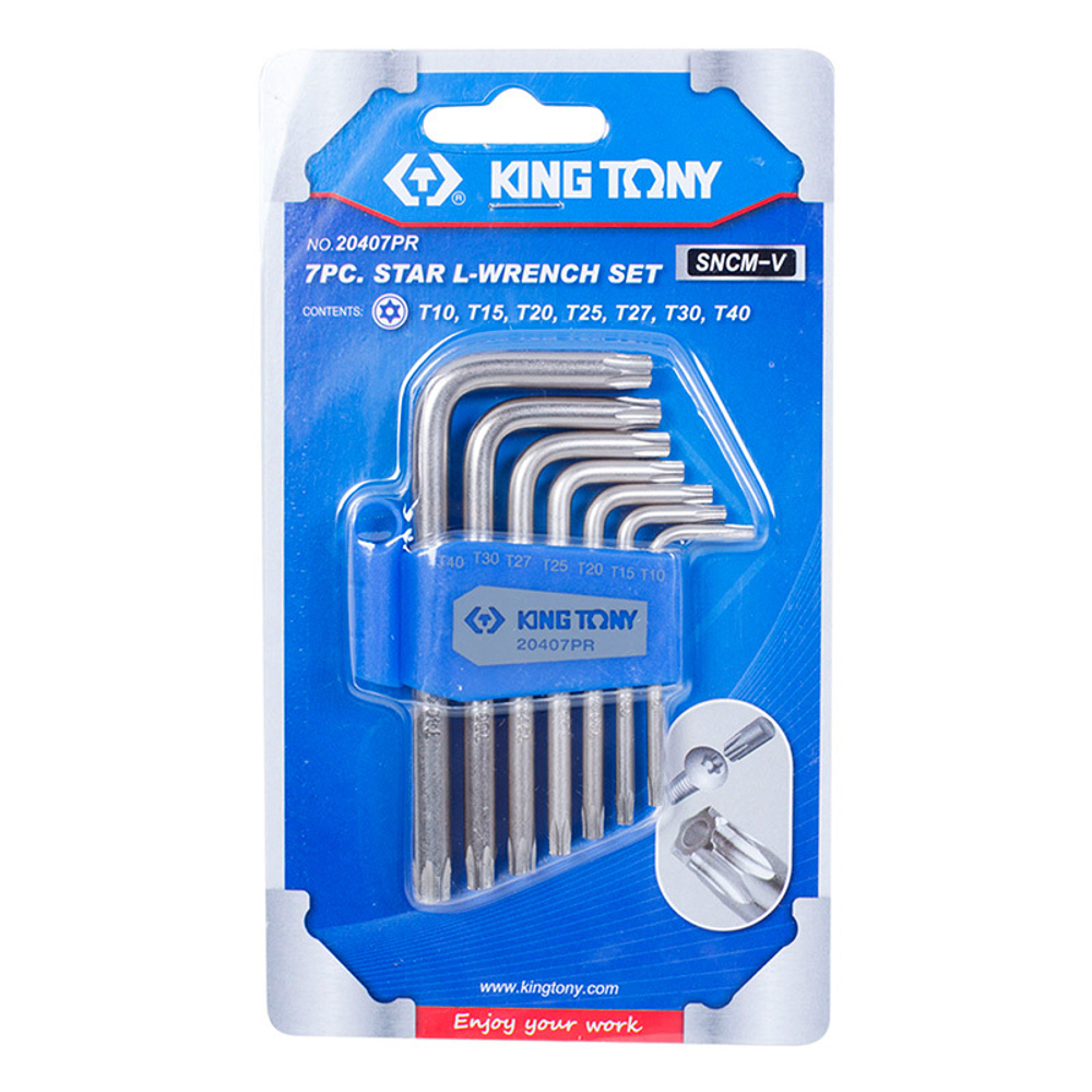 Набор Г-образных ключей TORX с отверстием, T10-T40, 7 предметов KING TONY 20407PR
