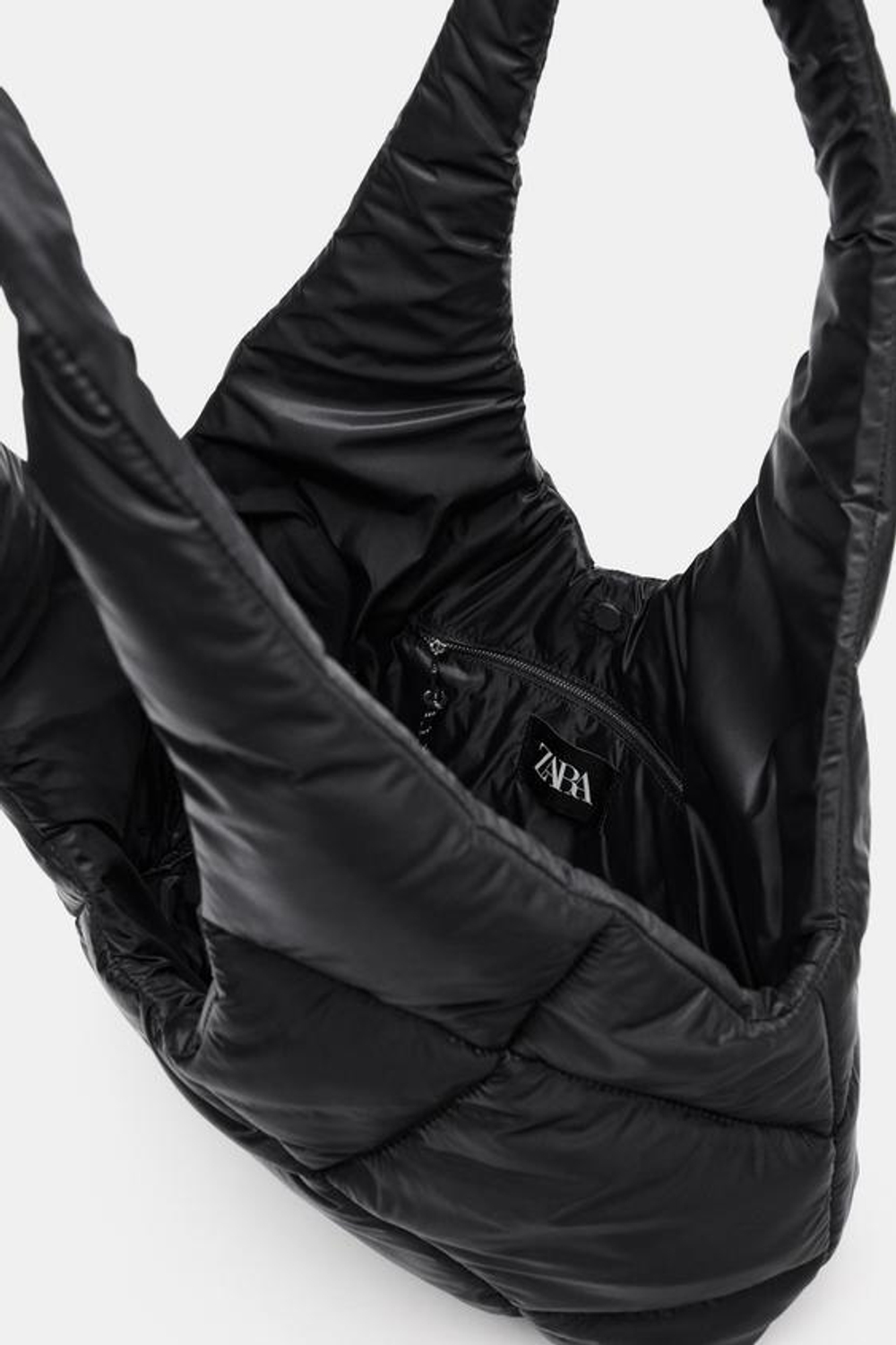 ZARA ШОПЕР С ЭФФЕКТОМ СТЕГАНОГО МАТЕРИАЛА, ЧЕРНЫЙ