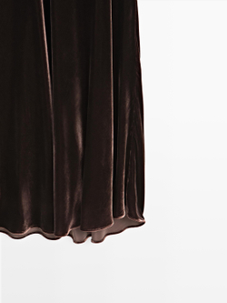 Massimo Dutti Длинная расклешенная юбка из бархата, коричневый
