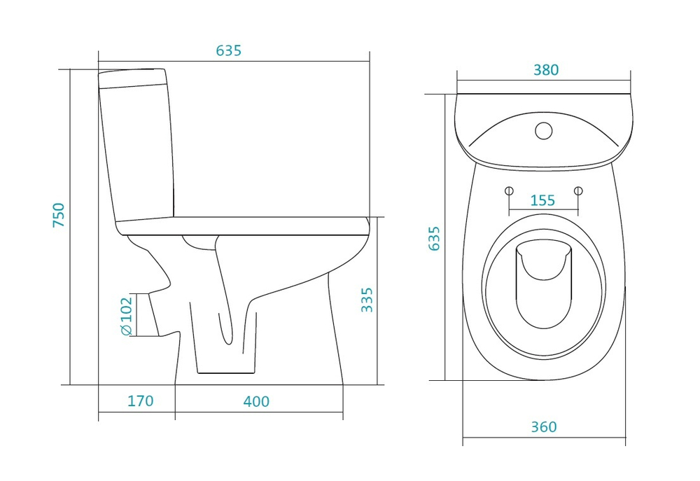 Унитаз-компакт Santek Анимо  с косым выпуском и сидением микролифт схема