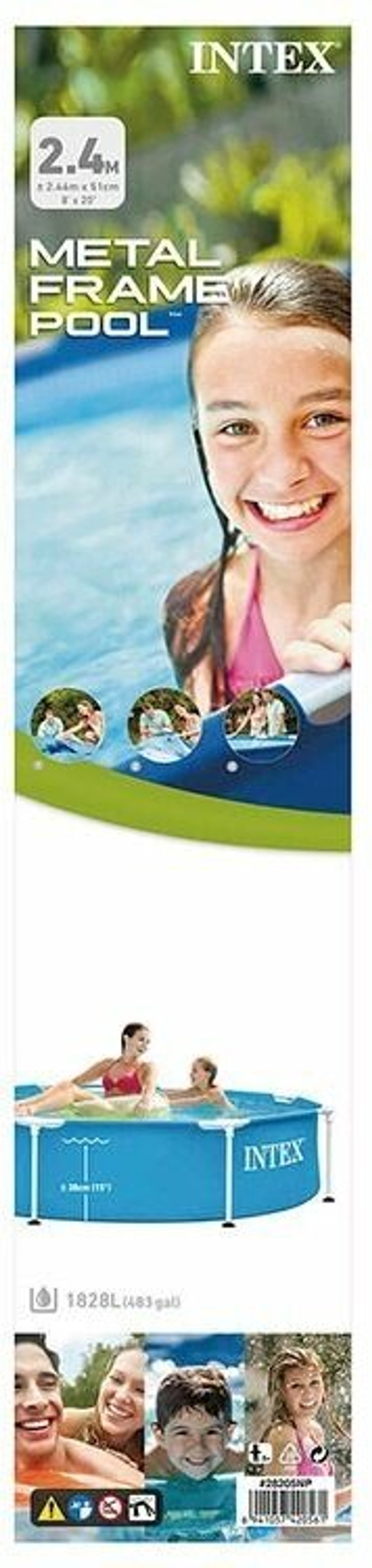 Каркасный бассейн 244х51 см Intex 28205, круглый семейный бассейн для дачи Metal Frame 1828 л