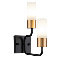 Настенный светильник 2x40Вт E14, металл/стекло, чёрный/золото, плафон белый матовый