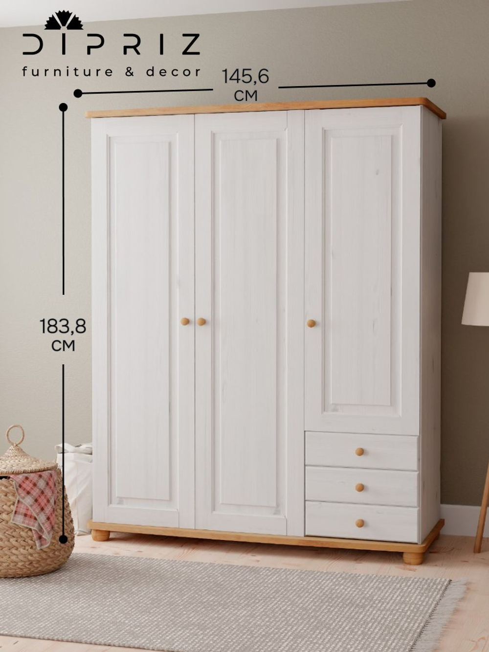 Шкаф 3 двери с ящиками деревянный Фалко, белый