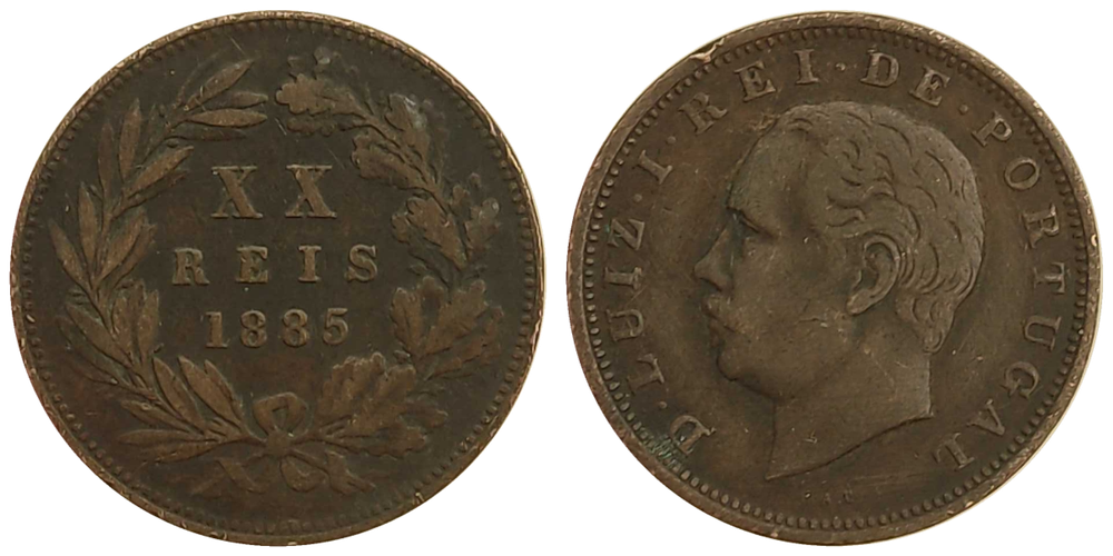 Португалия 20 реалов, 1882 - 1886 Король Луиш I VF