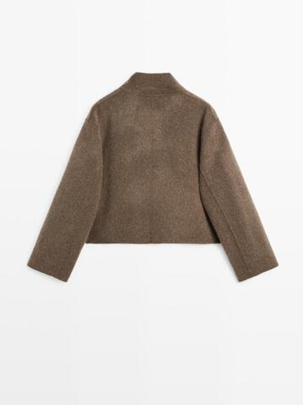 Massimo Dutti Короткая двубортная куртка из смесовой шерсти, темный хаки