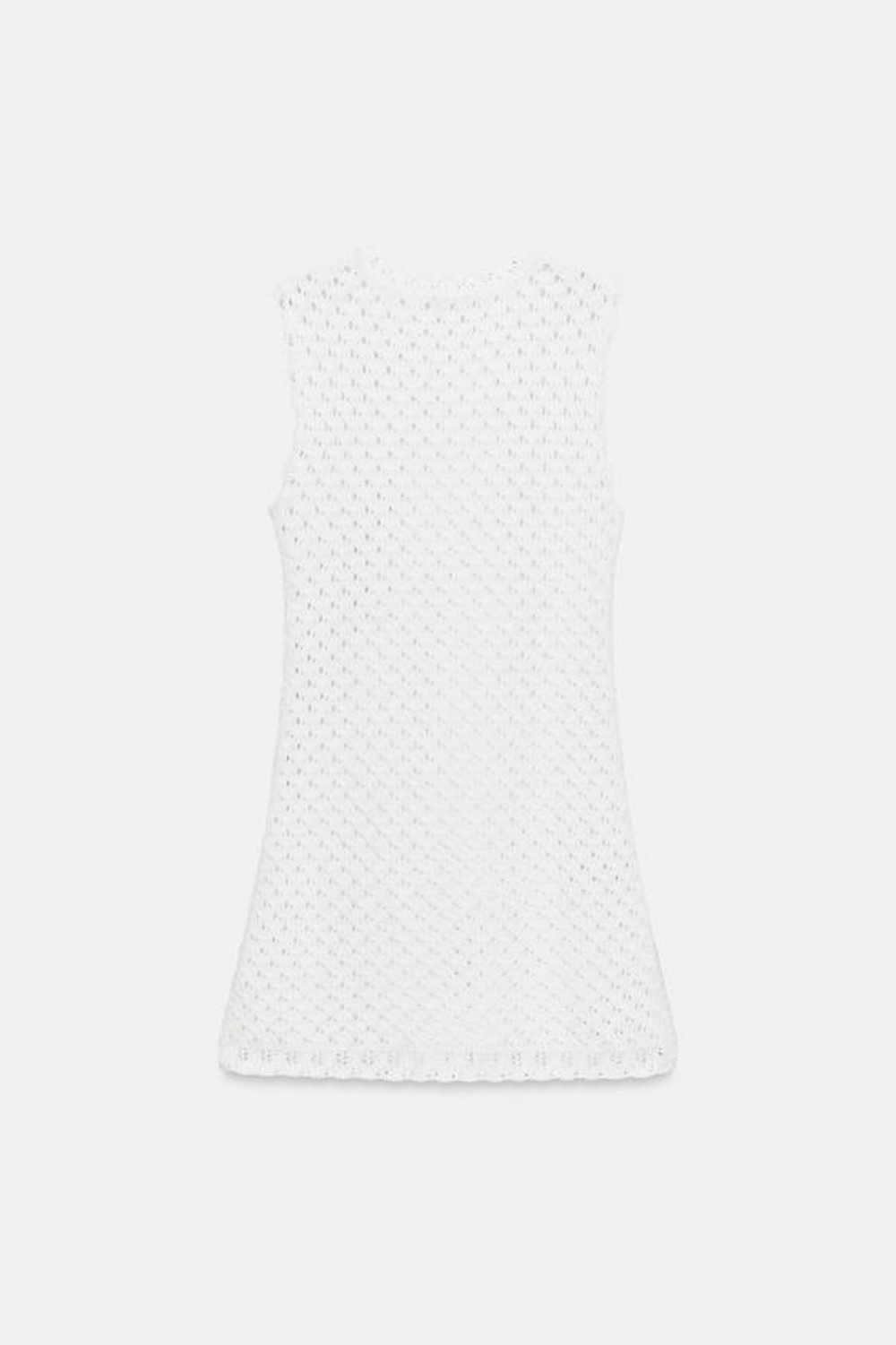 ZARA МИНИ-ПЛАТЬЕ ИЗ ТРИКОТАЖА POINTELLE, БЕЛЫЙ