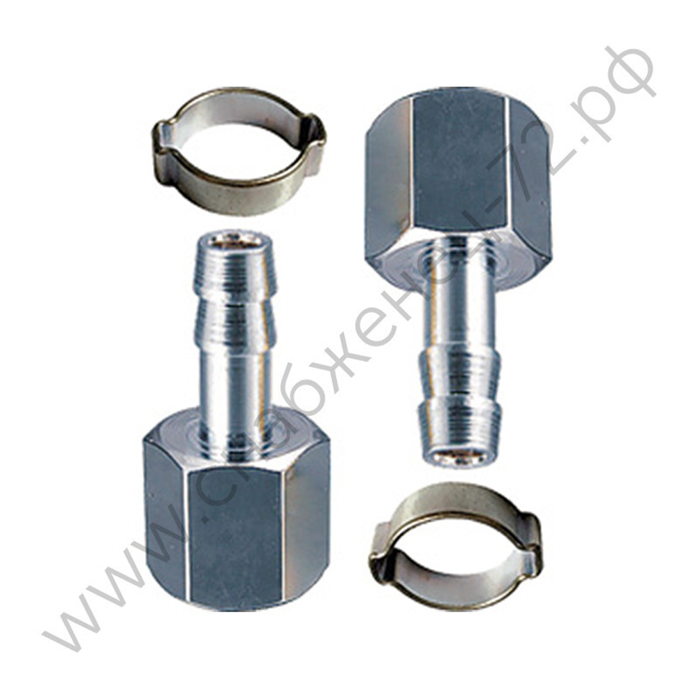 FUBAG Переходник 1/4 дюйма F на елочку 6мм с обжимным кольцом 9Х11мм, блистер 2 шт