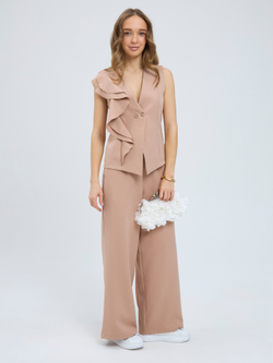 Костюм нарядный двойка брючный с жилеткой бежевый