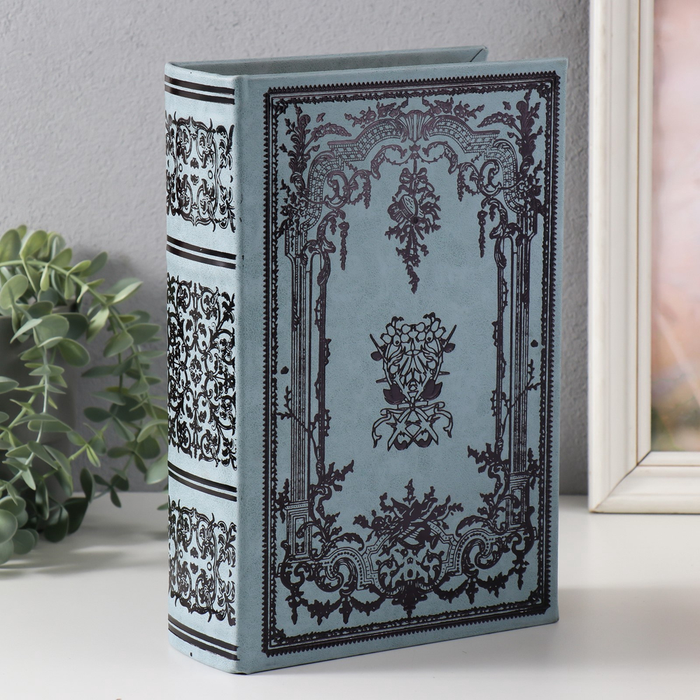 Шкатулка книга-сейф «Растительный узор», дерево и искусственная кожа, с замком, 27×18×7 см