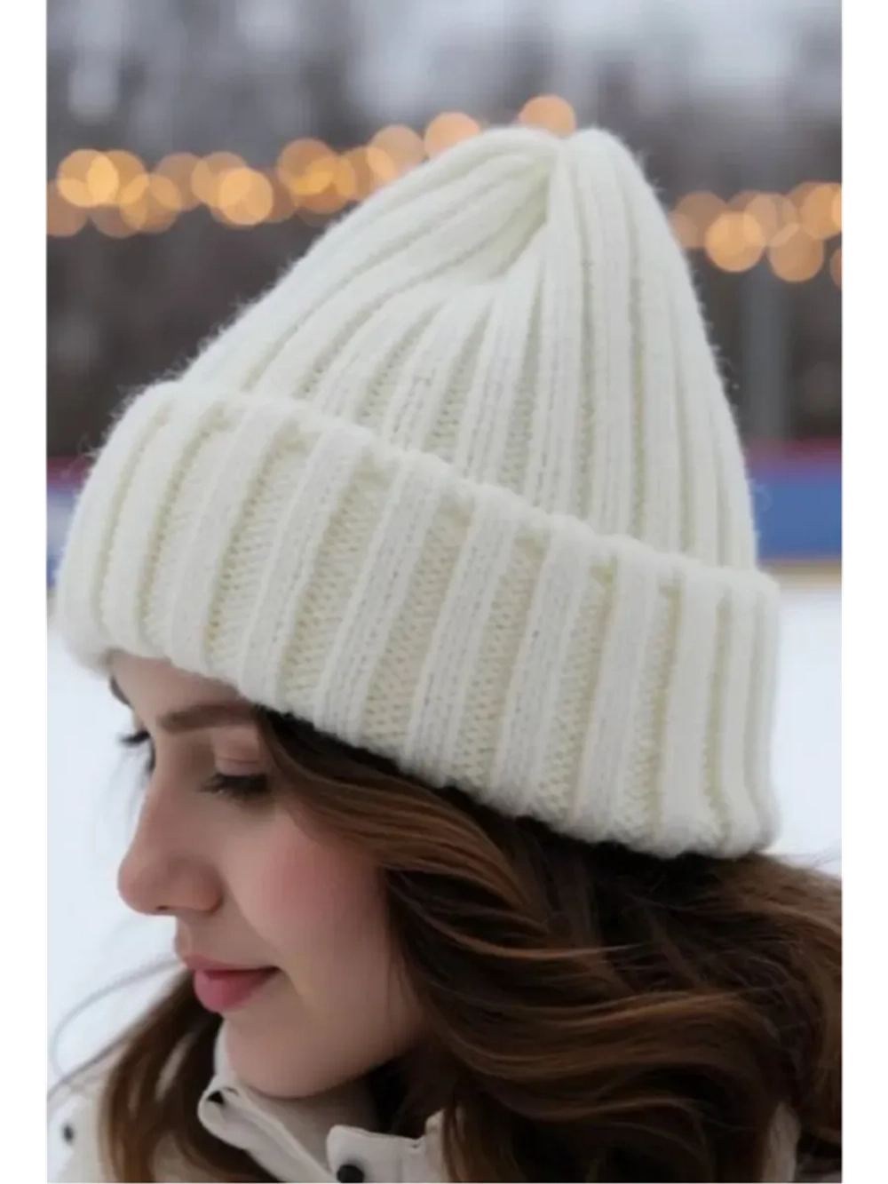 шапка вязаная теплая зимняя с отворотом стильная