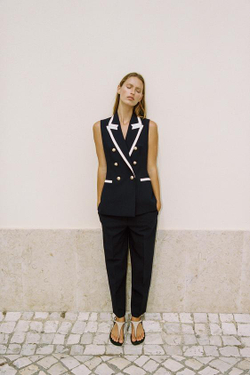 ZARA БРЮКИ СЛИМ С ВЫСОКОЙ ПОСАДКОЙ, МОРСКОЙ СИНИЙ