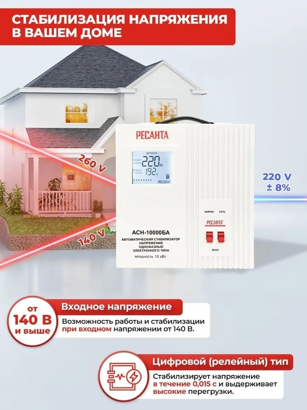 Стабилизатор напряжения Ресанта АСН 10000БА