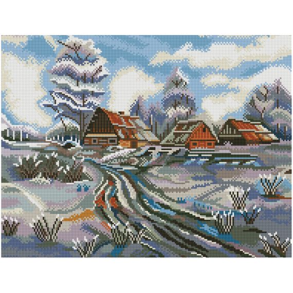 Almaz qaşlarla mozaika \ Алмазная мозаика \ Diamond painting Алмазная мозаика ТРИ СОВЫ "Зима в деревне", 40*50см, холст на деревянном подрамнике, картонная короб