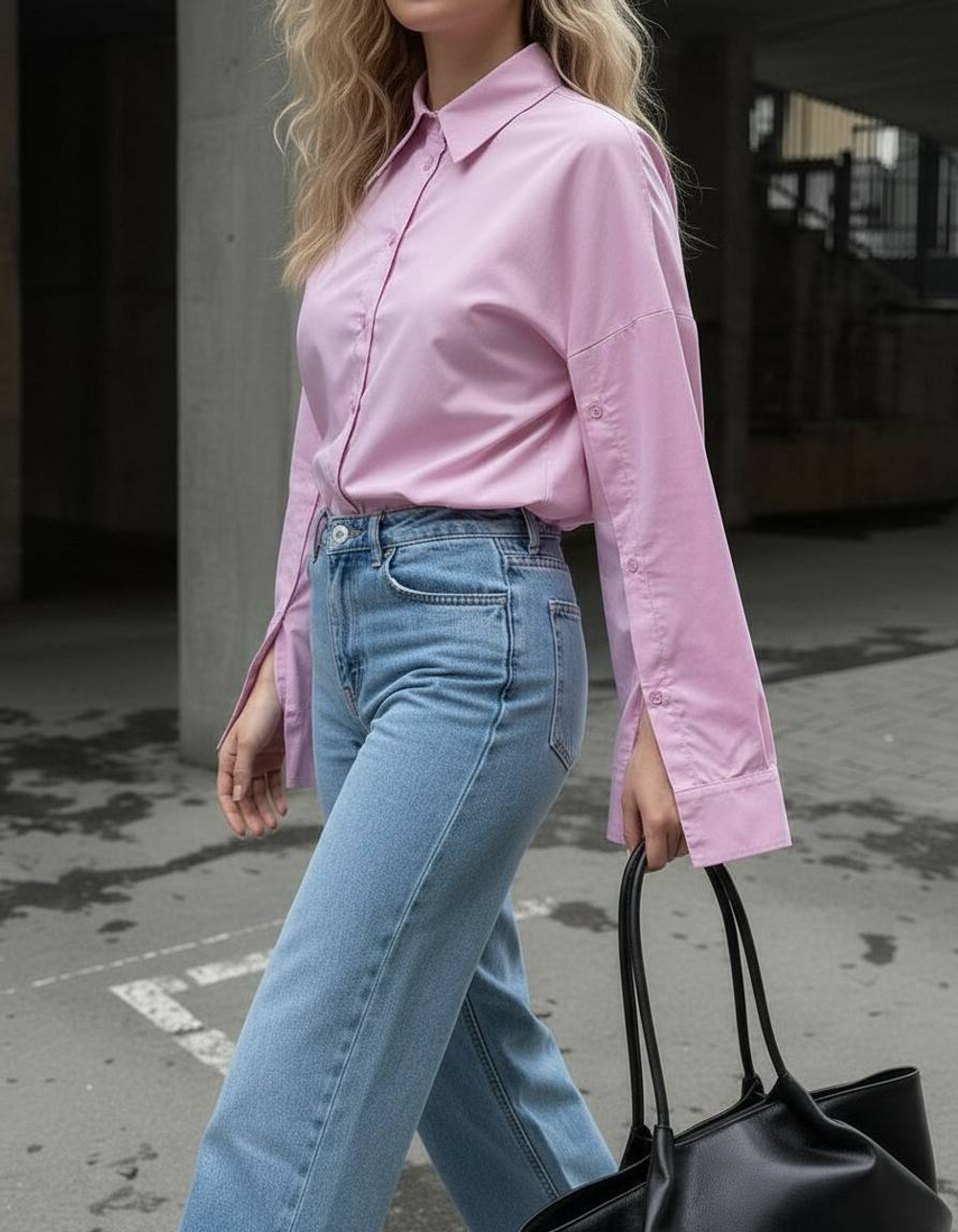 Розовая рубашка с разрезами на рукавах René