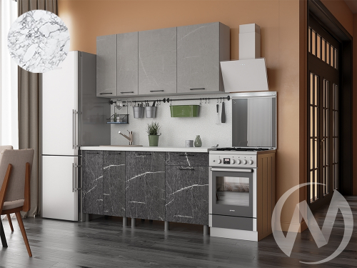 Кухня Мэйбл 1.6м (корпус белый/мрамор лайт; мрамор дарк) 26мм мрамор итальянский