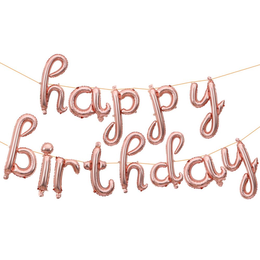 Растяжка "Happy Birthday" розовое-золото