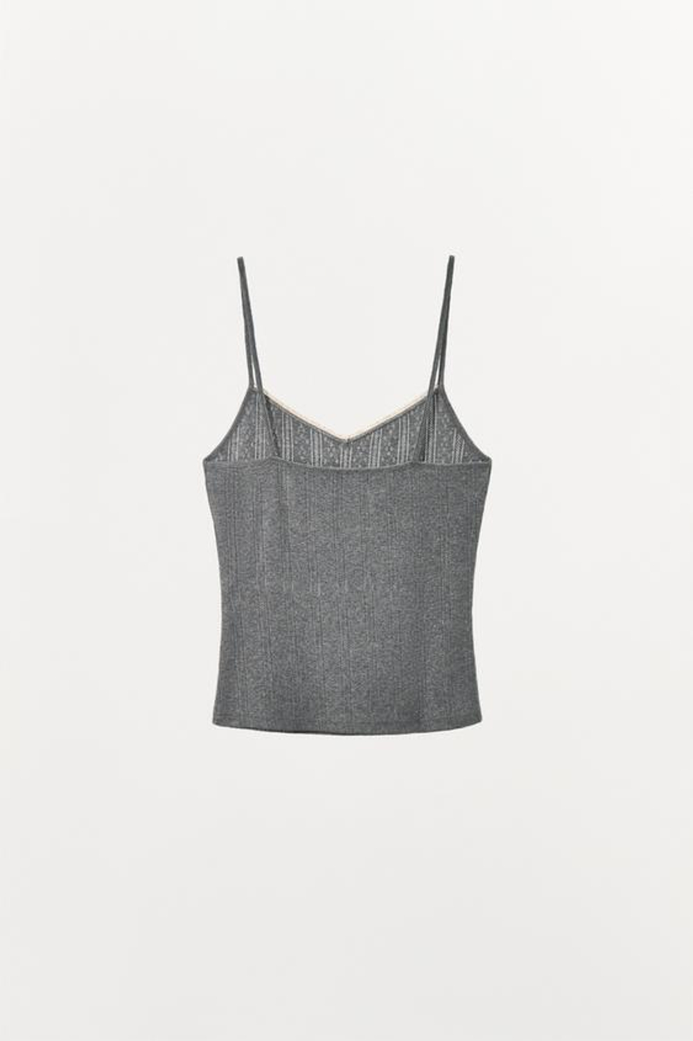 ZARA ПЕРФОРИРОВАННЫЙ ТОП С КРУЖЕВОМ И ЦВЕТКОМ, СЕРЫЙ