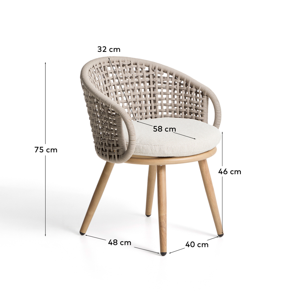 Уличный стул Lidario из алюминия с отделкой под дерево и бежевой веревки