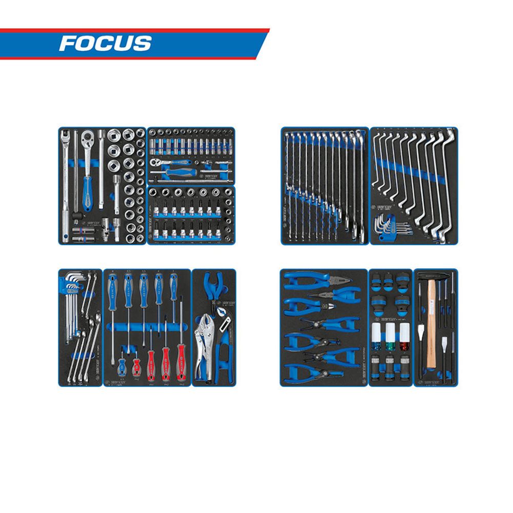 Набор инструментов &amp;quot;FOCUS&amp;quot; для тележки, 11 ложементов, 188 предметов KING TONY 934-188MRVD