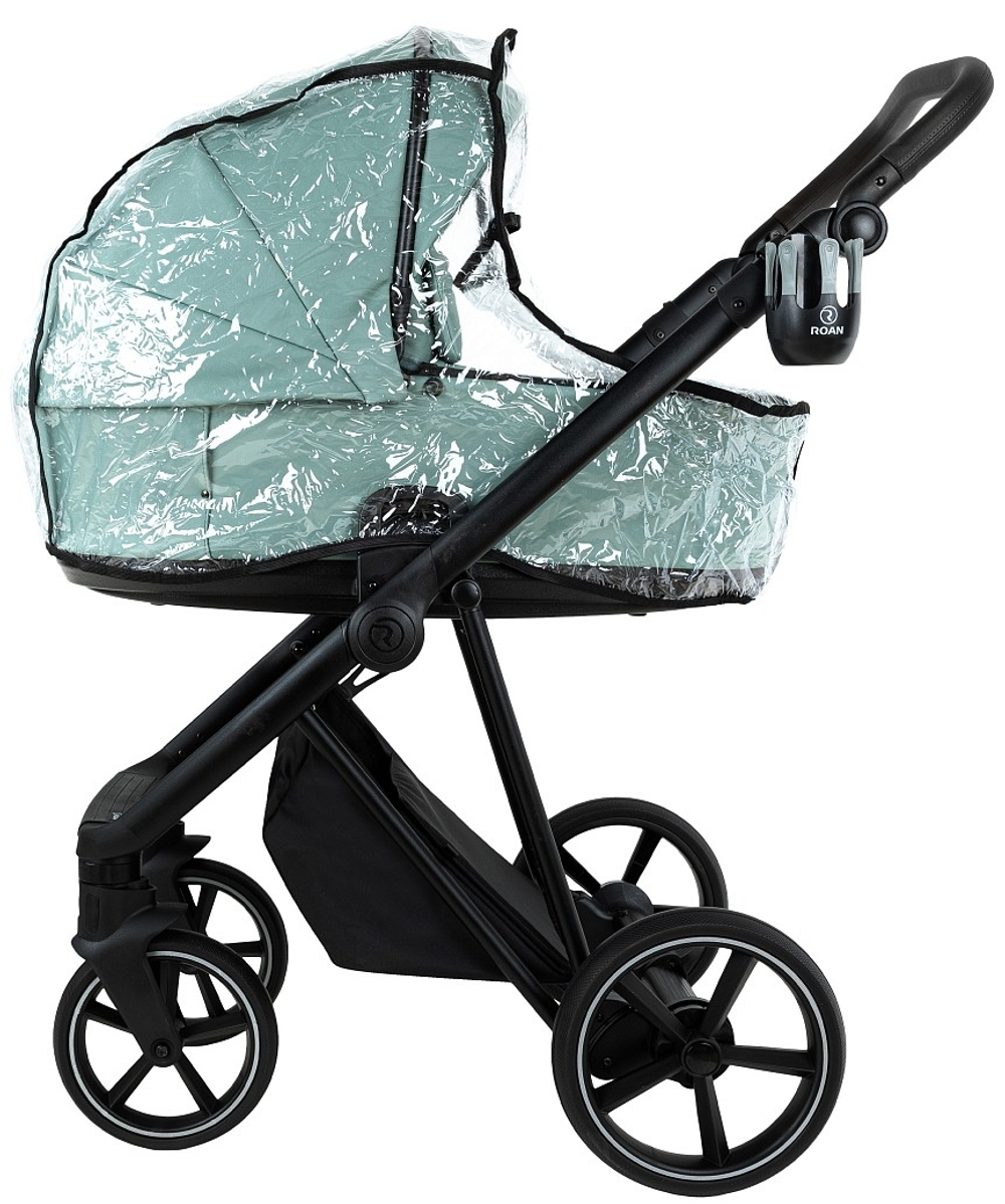 Детская коляска Roan Sol Vintage Leather 2.0 3 в 1 с автокреслом Tutis Elo Lux EduSky Black SL/13/L Misti Mint/Grey/руч. Серый