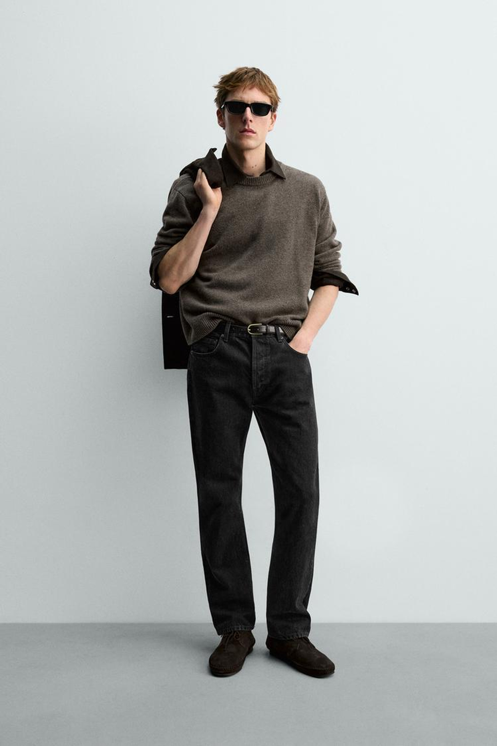 ZARA Х AARON LEVINE ШЕРСТЯНОЙ СВИТЕР, СЕРОВАТО-КОРИЧНЕВЫЙ