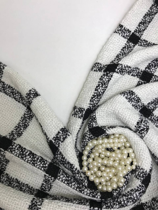 Твид шанель, клетка, белый/черный, крупная клетка RH#25325