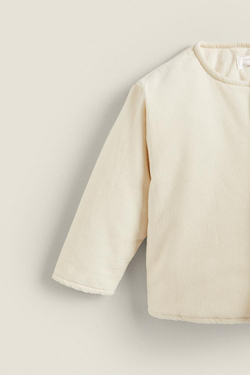 ZARA СТЕГАНОЕ БАРХАТНОЕ ПАЛЬТО, КРЕМОВЫЙ