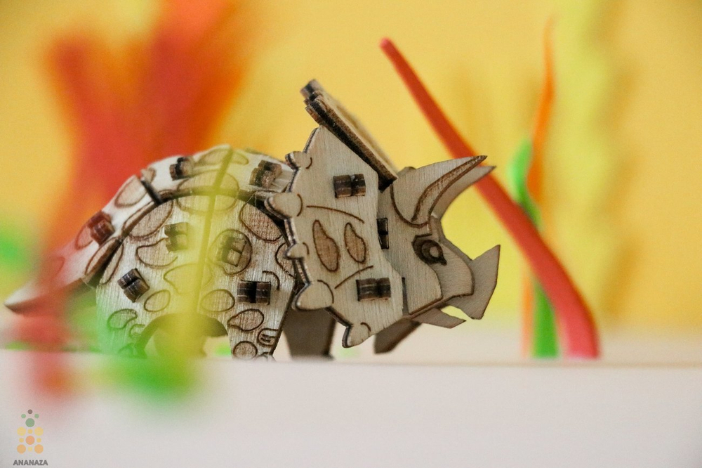 Трицератопс UNIT (UNIWOOD) - Деревянный конструктор, 3D пазл, сборная модель