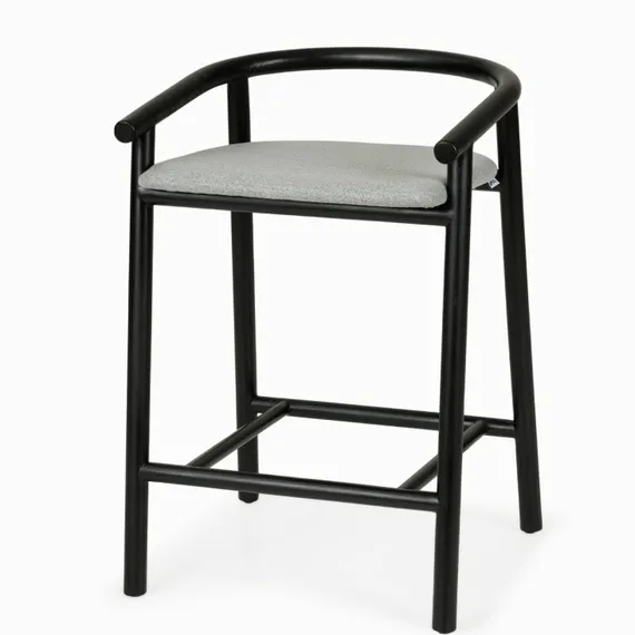 Полубарный стул Tout, 65 см, черный с серой обивкой
