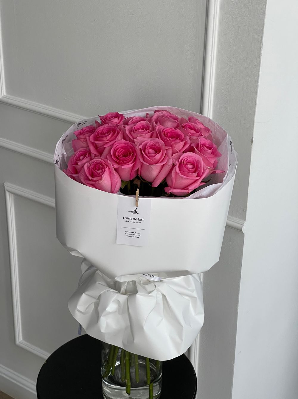 Букет из розовых роз 17шт