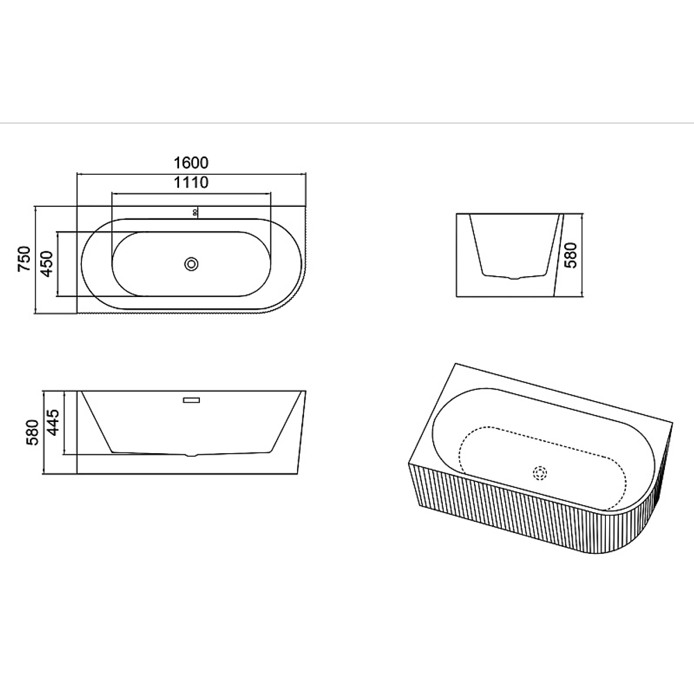 Ванна акриловая Azario LAGO BLANCO 160х75 пристенная (AZ-6724-1CL 16075)